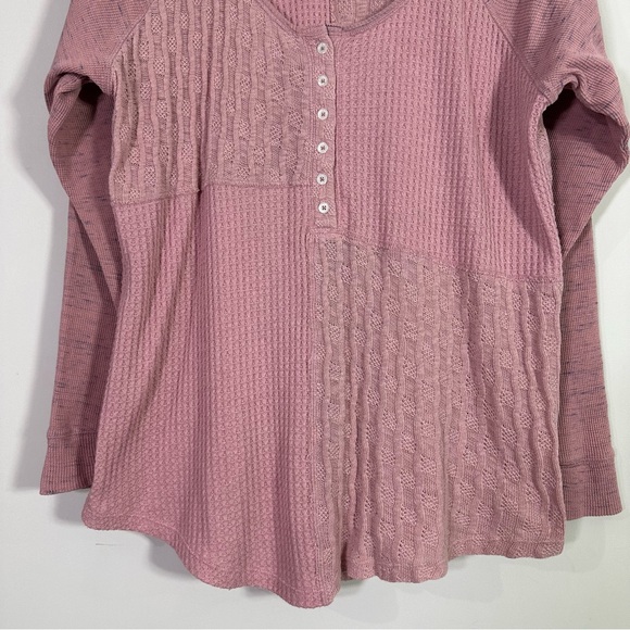 Saturday Sunday Anthropologie Dusty Pink Mixed Texture Henley Shirt - Picture 3 of 5
